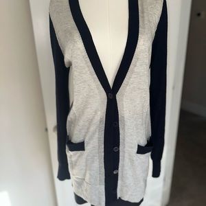 Gray and Black Long Cardigan Sweater with Fine Knit